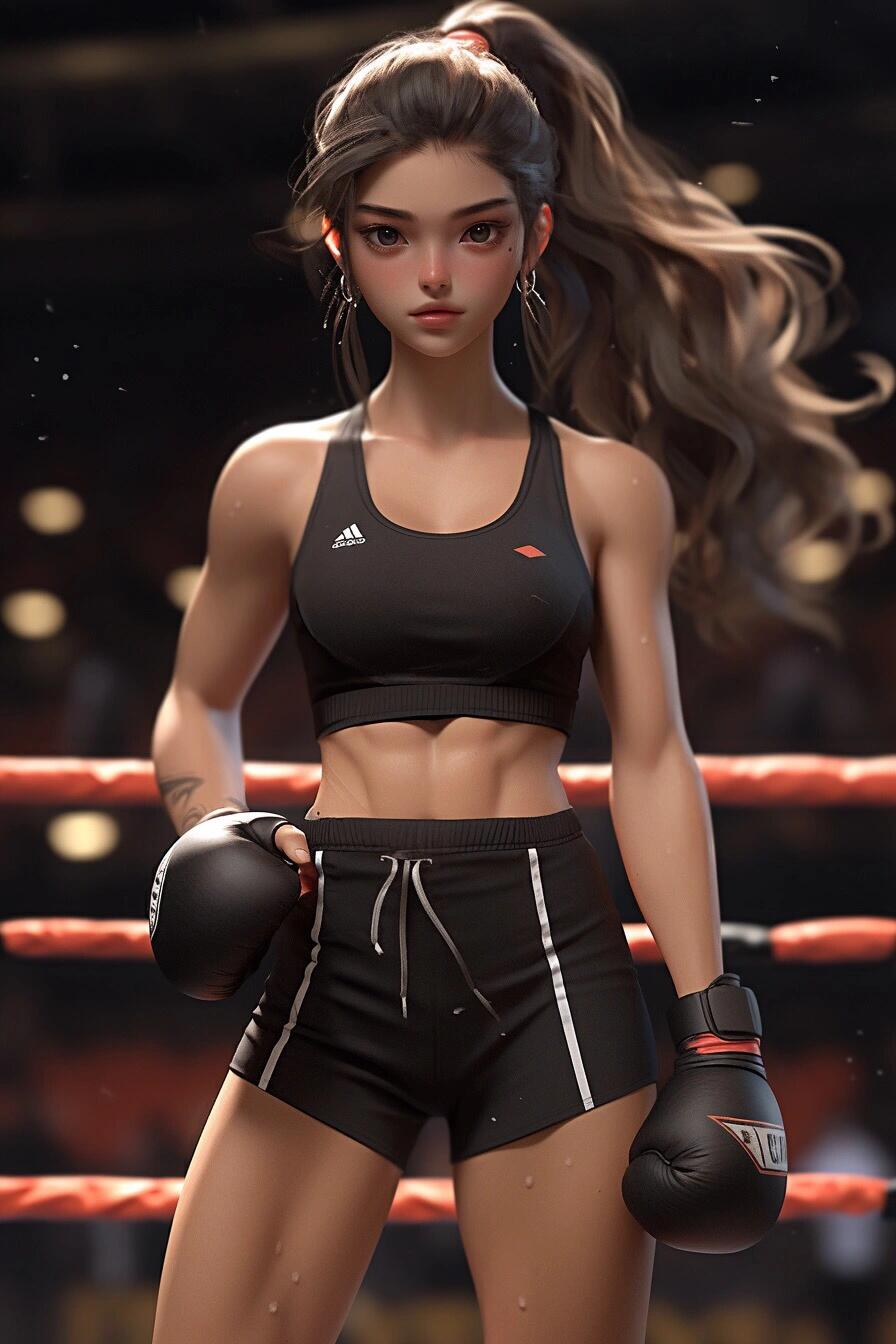 拳击少女,马甲线谁能不爱 ai绘画,漫画壁纸