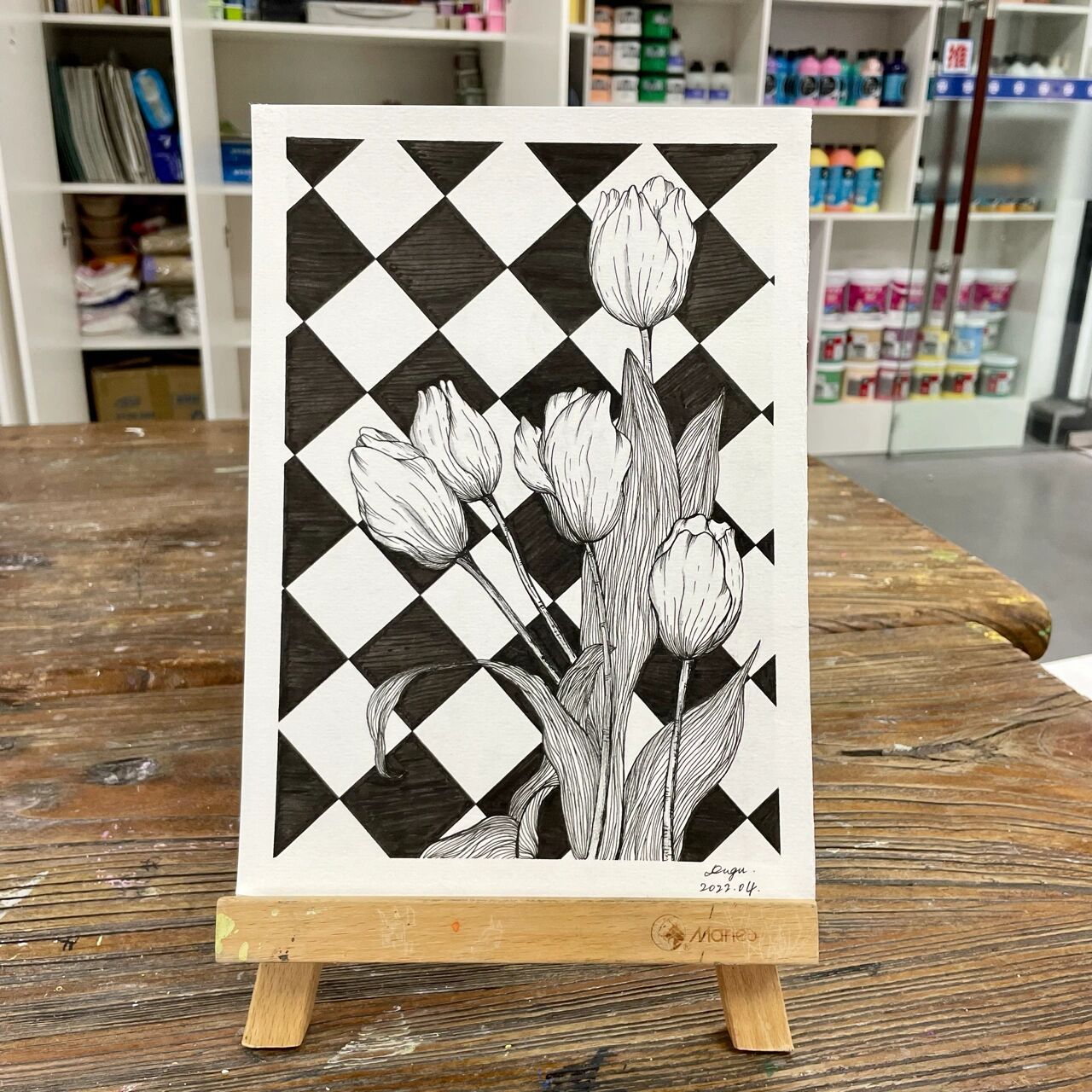 黑白画/针管画/线描画/花/郁金香93 临摹: 断断续续终于画完啦