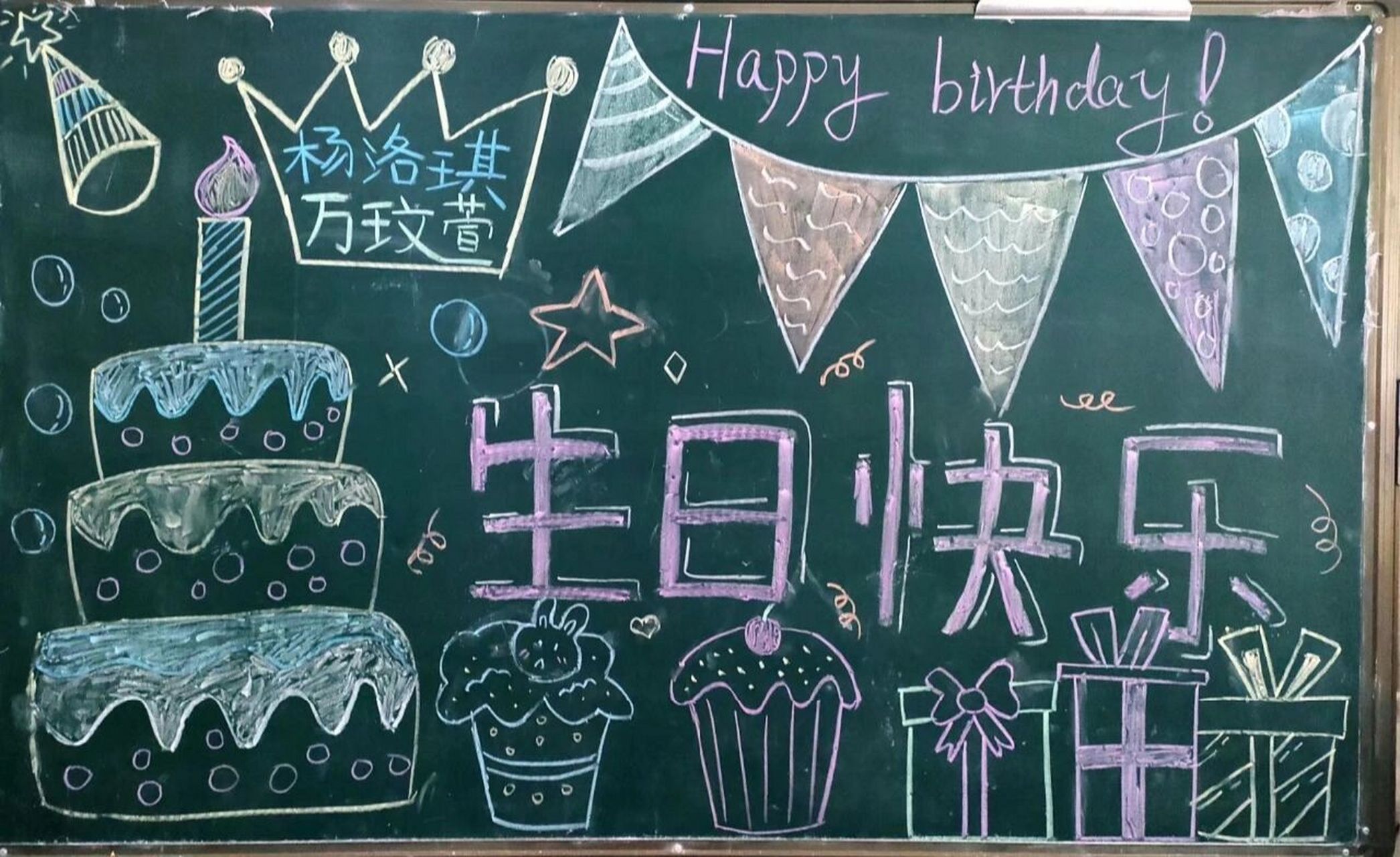 生日快乐黑板画幼儿园图片