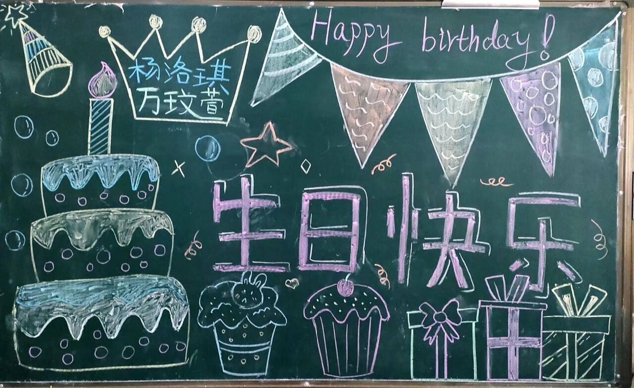 幼儿园生日黑板报粉笔图片