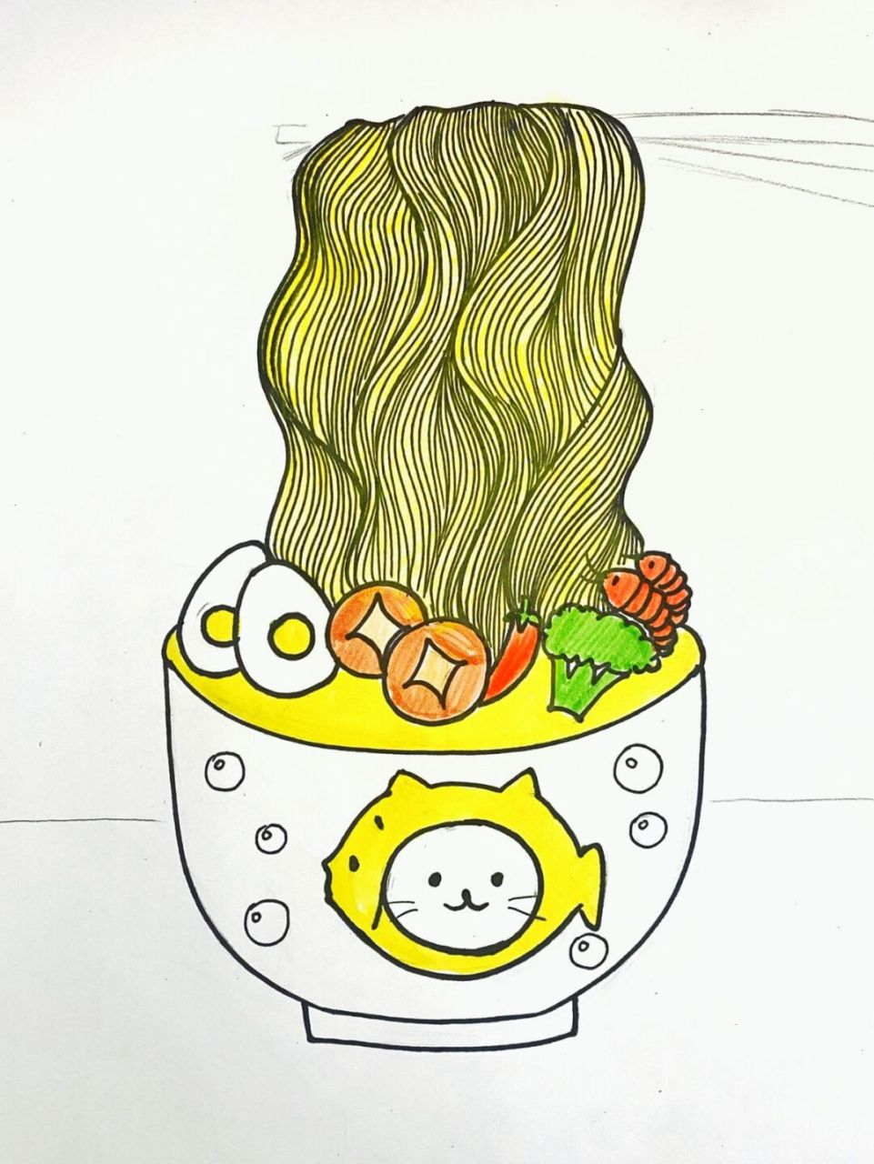 马克笔# #儿童画# #创意画# #儿童创意画# #鸡蛋面儿童画##面条儿童