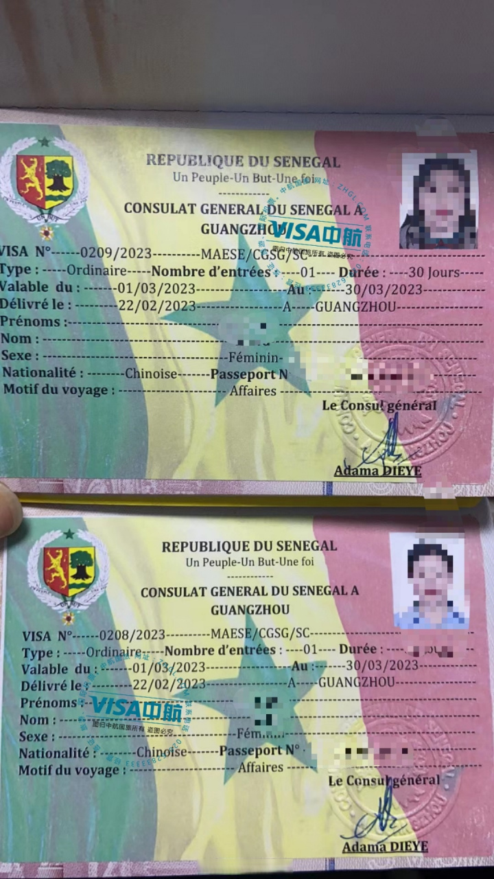 塞内加尔商务签证 资料:护照原件,身份证复印件,在职证明,照片 签证可
