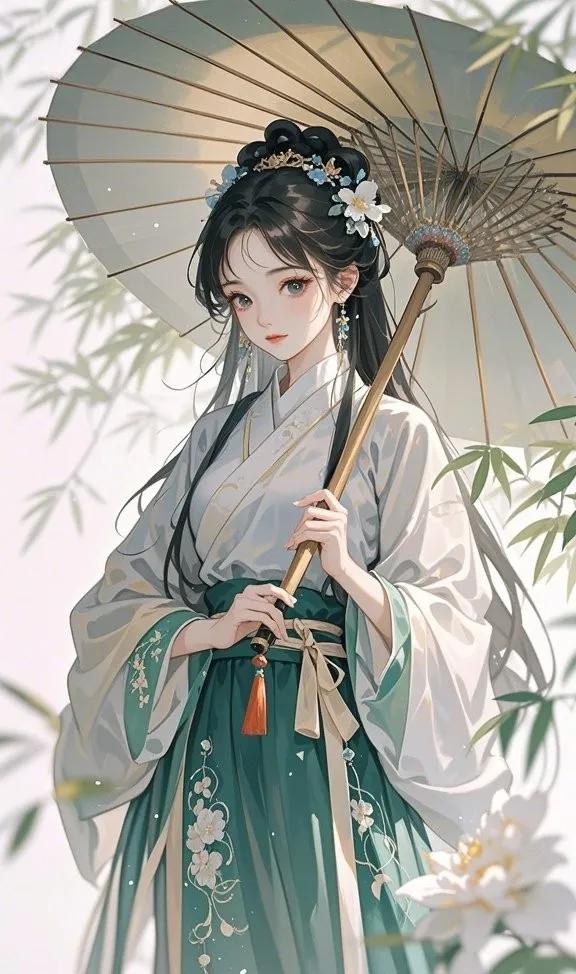 古风少女撑伞,优雅迷人,梦回古代