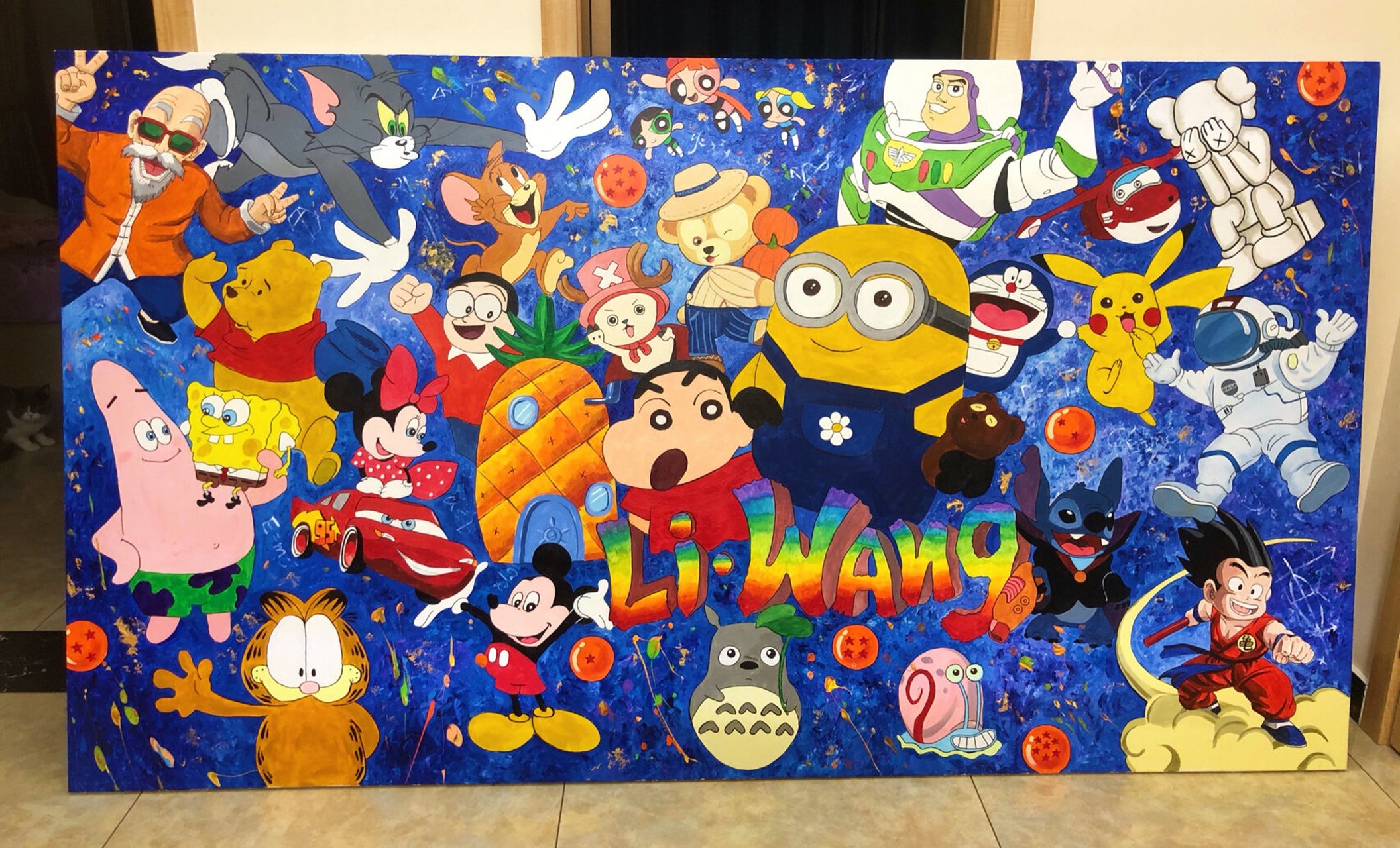 动漫人物大集合 背景墙丙烯画 啥也不说了  儿时的回忆都在里面了