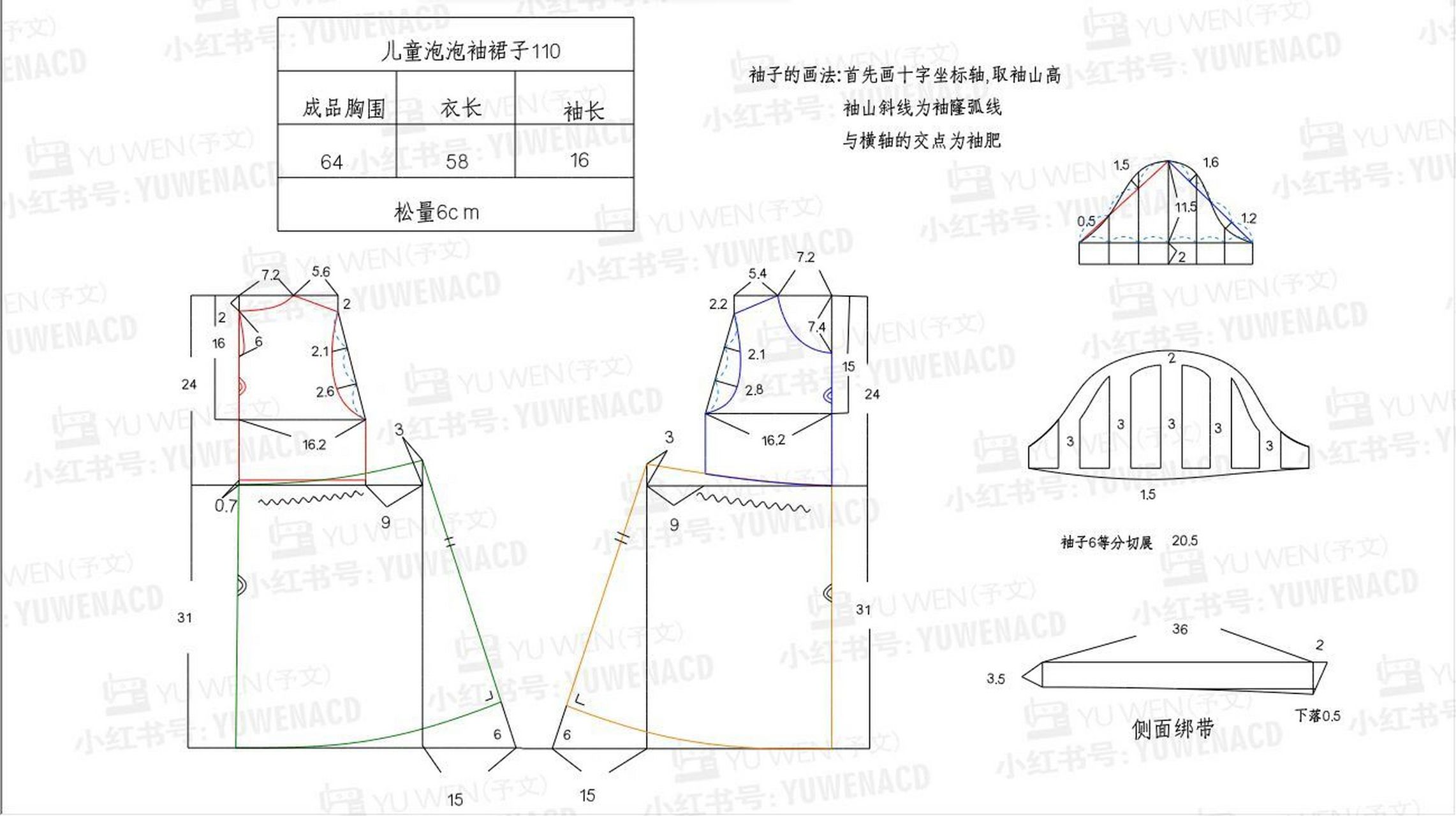【图纸分享】儿童泡泡袖裙子裁剪图 所有款式都有1:1的a4打印版纸样