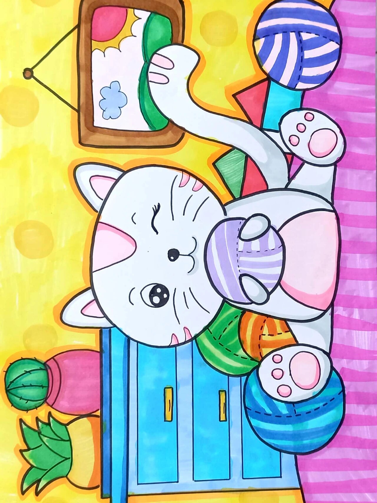 马克笔主题儿童画《小猫咪》