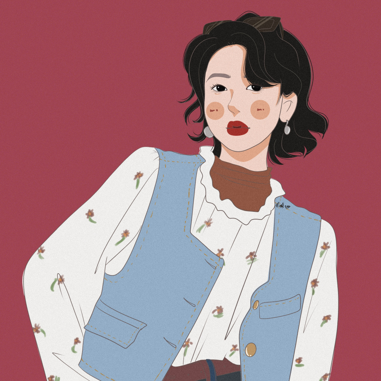 插画 | 头像 | 短发穿牛仔马甲的女生 图片92二改92商用92去