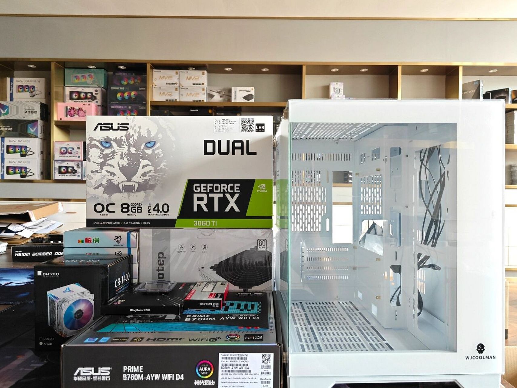 [赞同]今天分享一台3060ti 纯白海景房,显卡是华硕的雪豹 白色显卡!