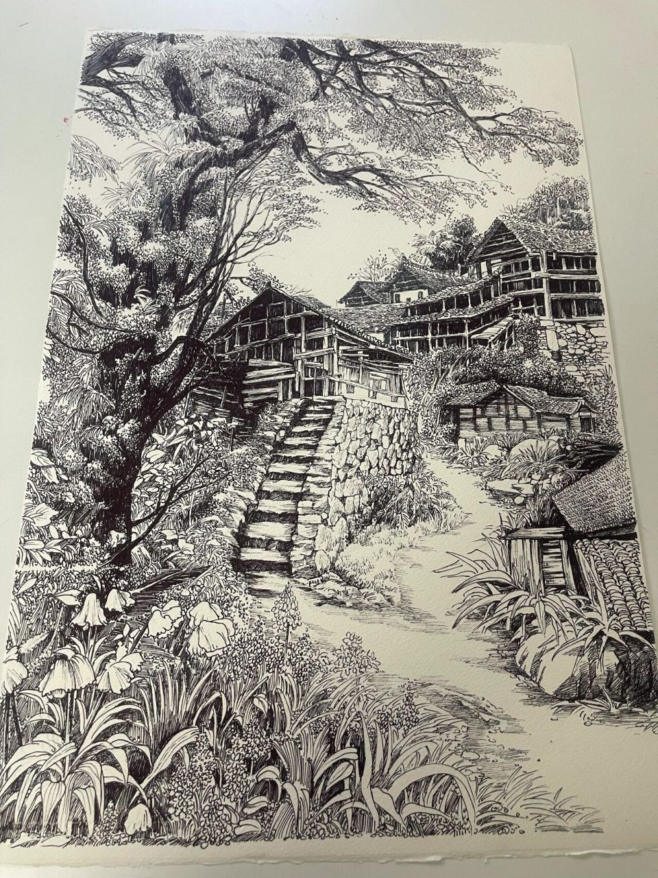 风景速写——美丽的乡村小镇 一张画毁了的画