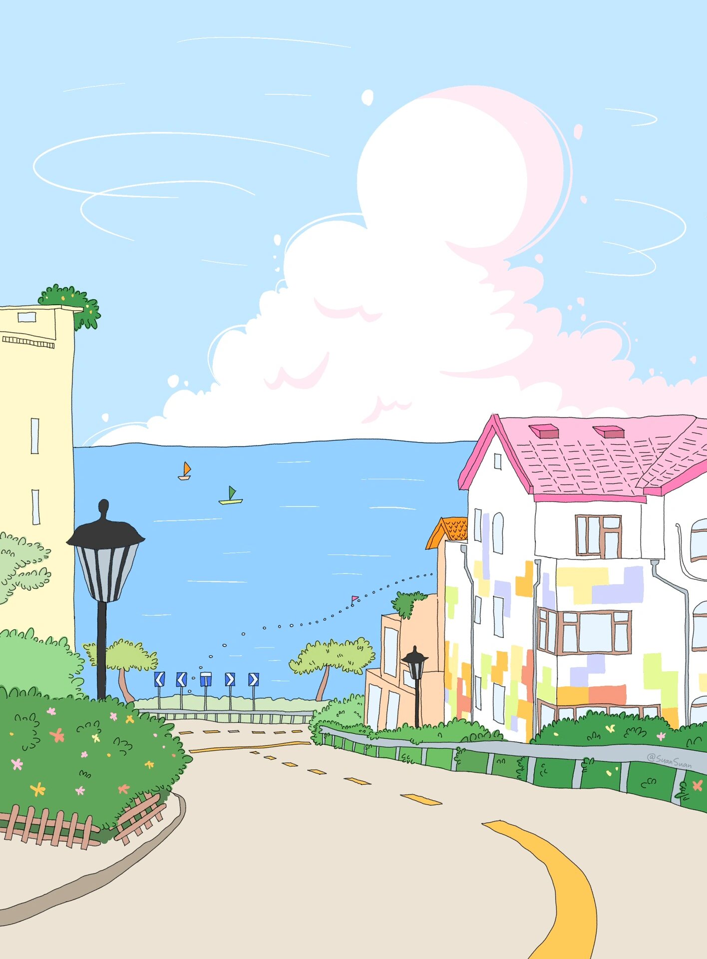 手绘插画Ⅰ威海旅游打卡火炬八街