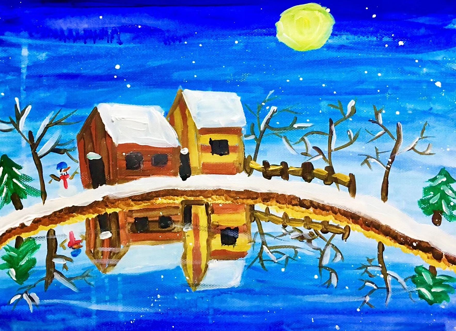 倒影 儿童水粉画 有全套儿童水粉课件哦!可私聊