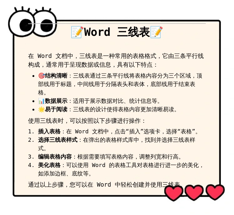 三线表制作方法图片