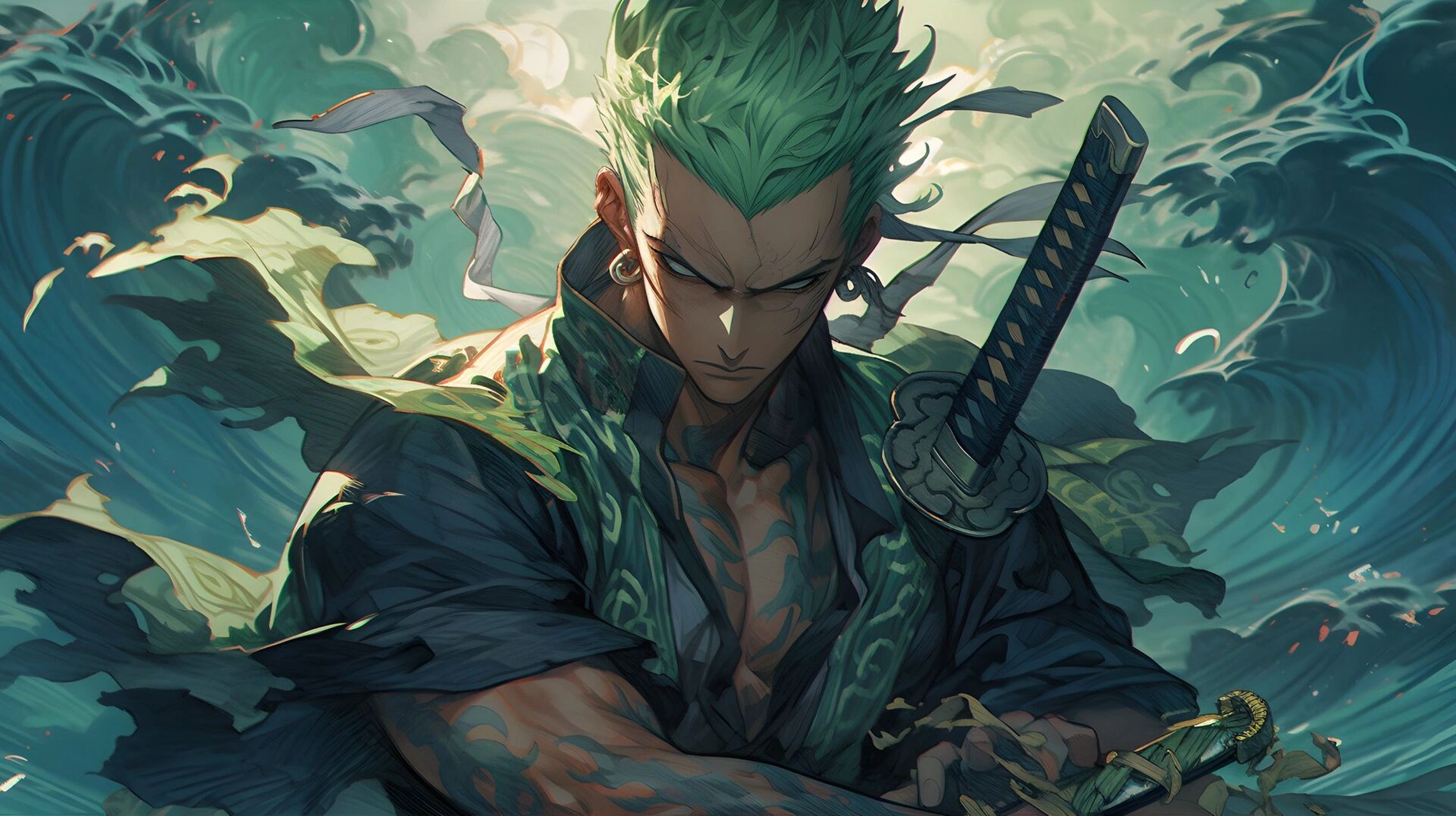 midjourney|海贼王 索隆|4k 16:9高清壁纸 美男子索隆