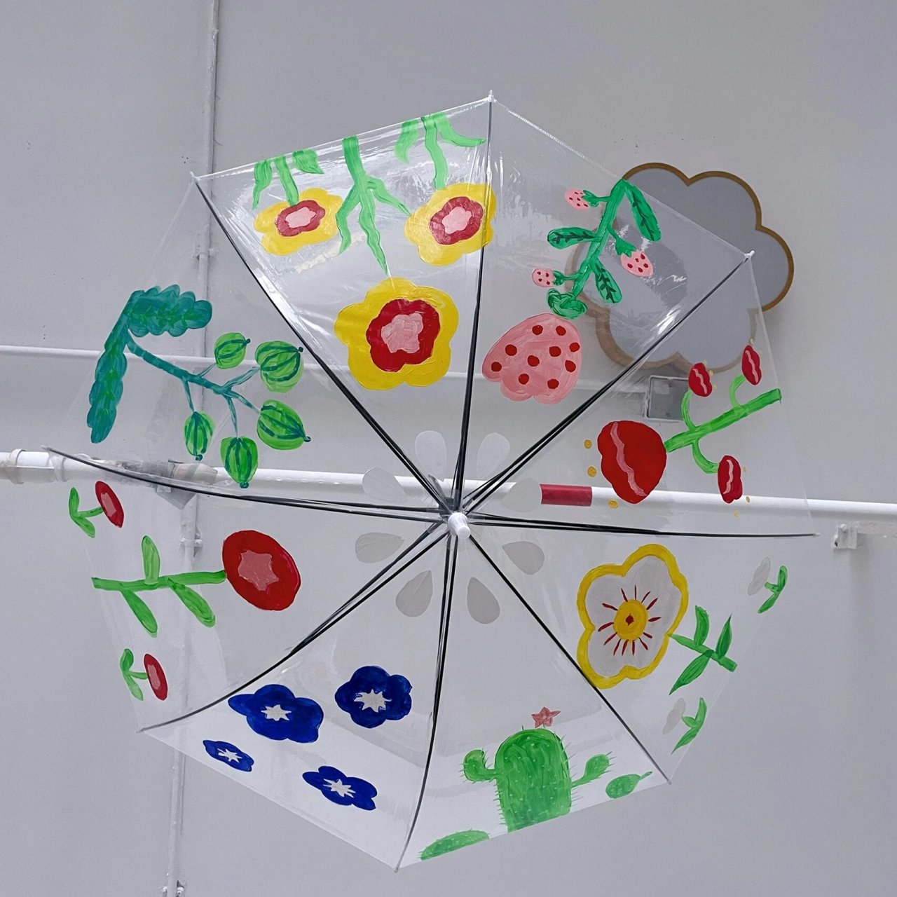 手绘透明伞🌷 #透明伞# #手绘透明伞# #diy# 	 #手绘雨伞# #幼儿园