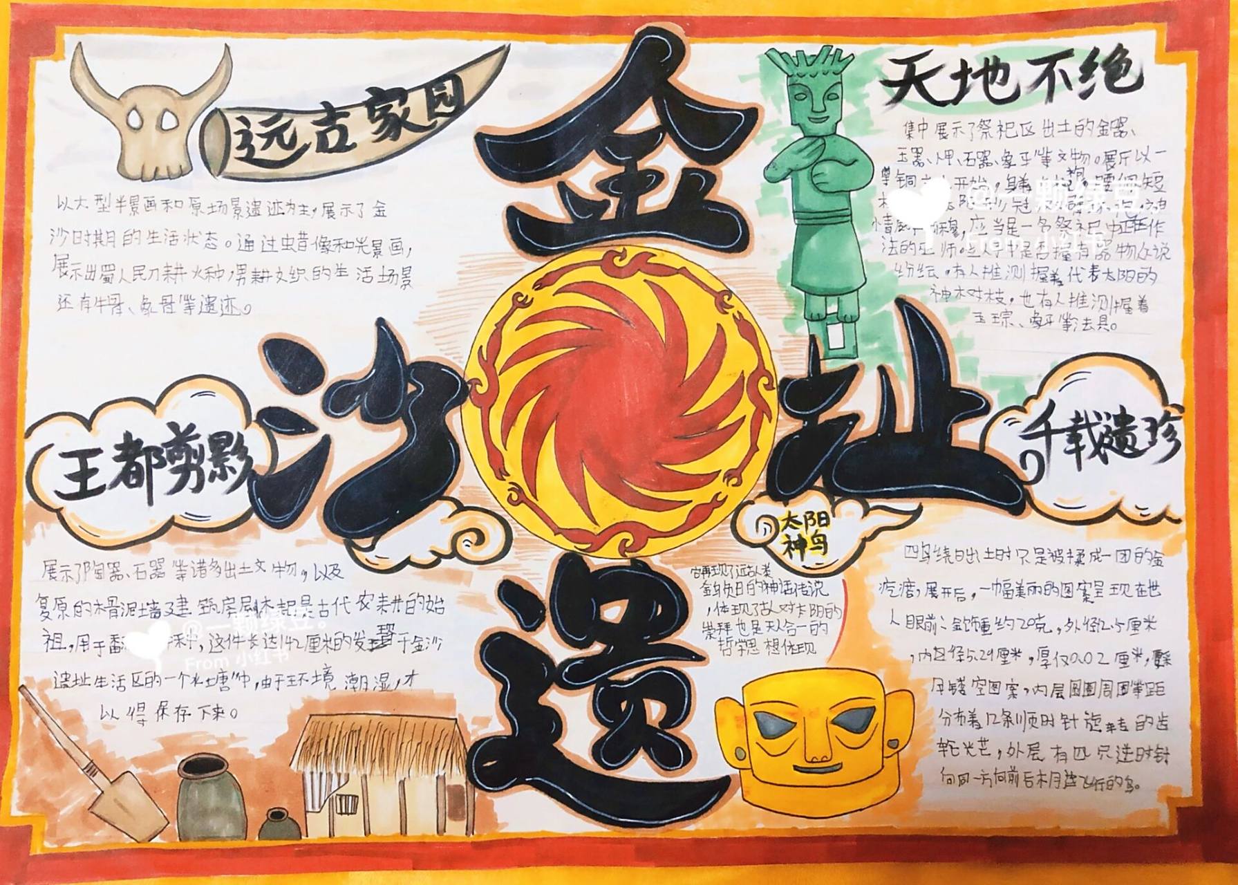 博物馆手抄报|成都金沙遗址博物馆 又来更新啦,因为侄儿学校需要制作