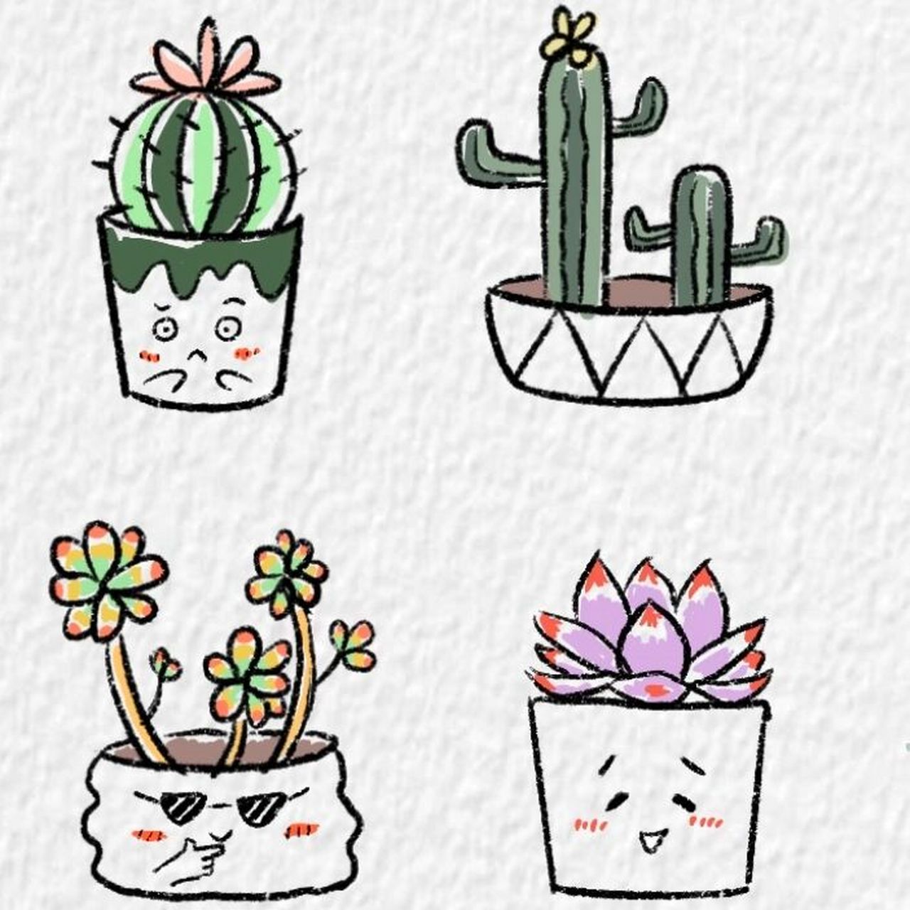 多肉简笔画～ 可可爱爱的多肉简笔画来啦 软件:procreate 笔刷:干油墨