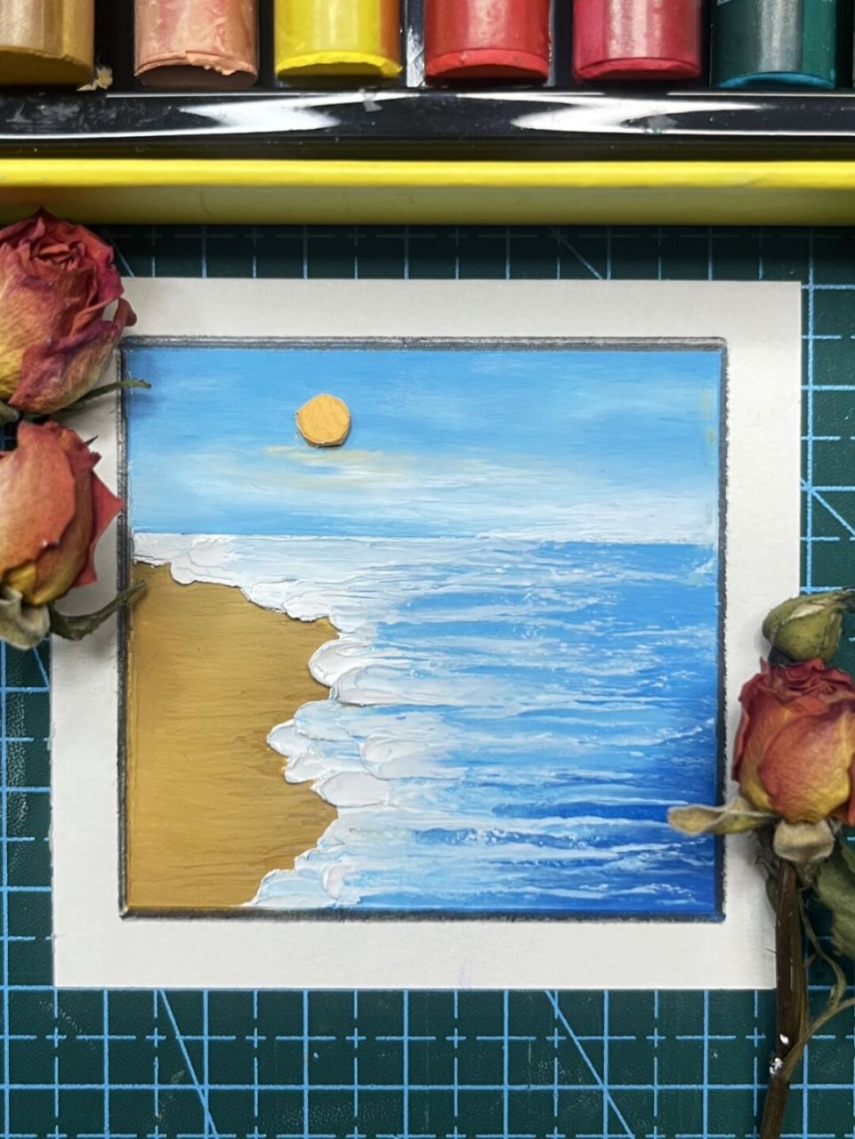 夏天的海滩油画棒风景教学 真的非常简单 零基础也可直接上手哦#绘画