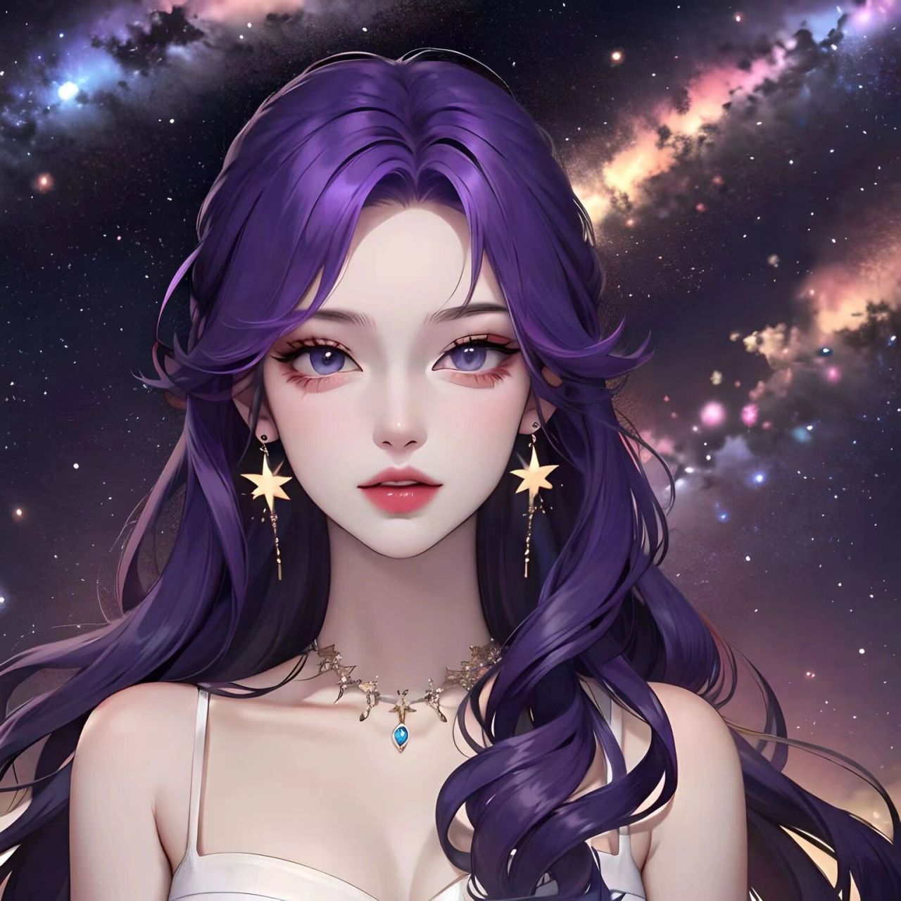 紫色头发星月少女头像