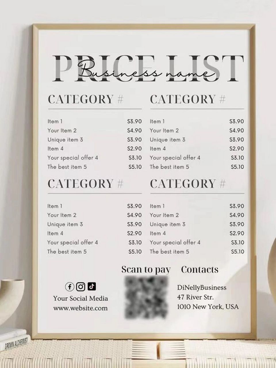 高级简约价目表设计ins时尚价格表海报菜单 