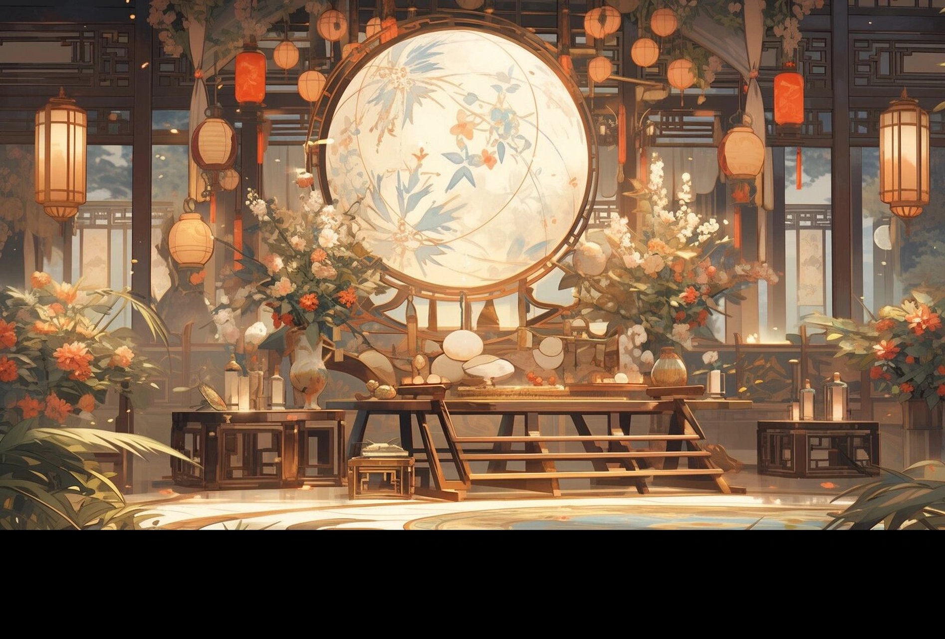 古风壁纸|中式庭院 向晚庭院,倚靠相背,闲话短长.