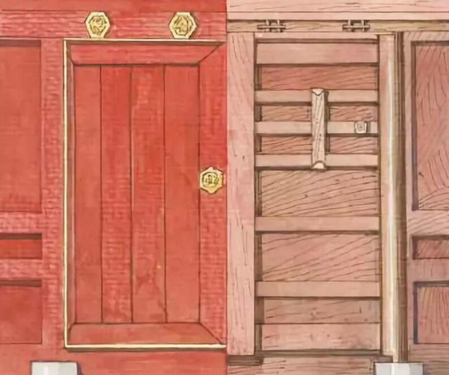 中式建筑知识:板门与棋盘门 板门就是以像板一样的门扇,门扇是不通透