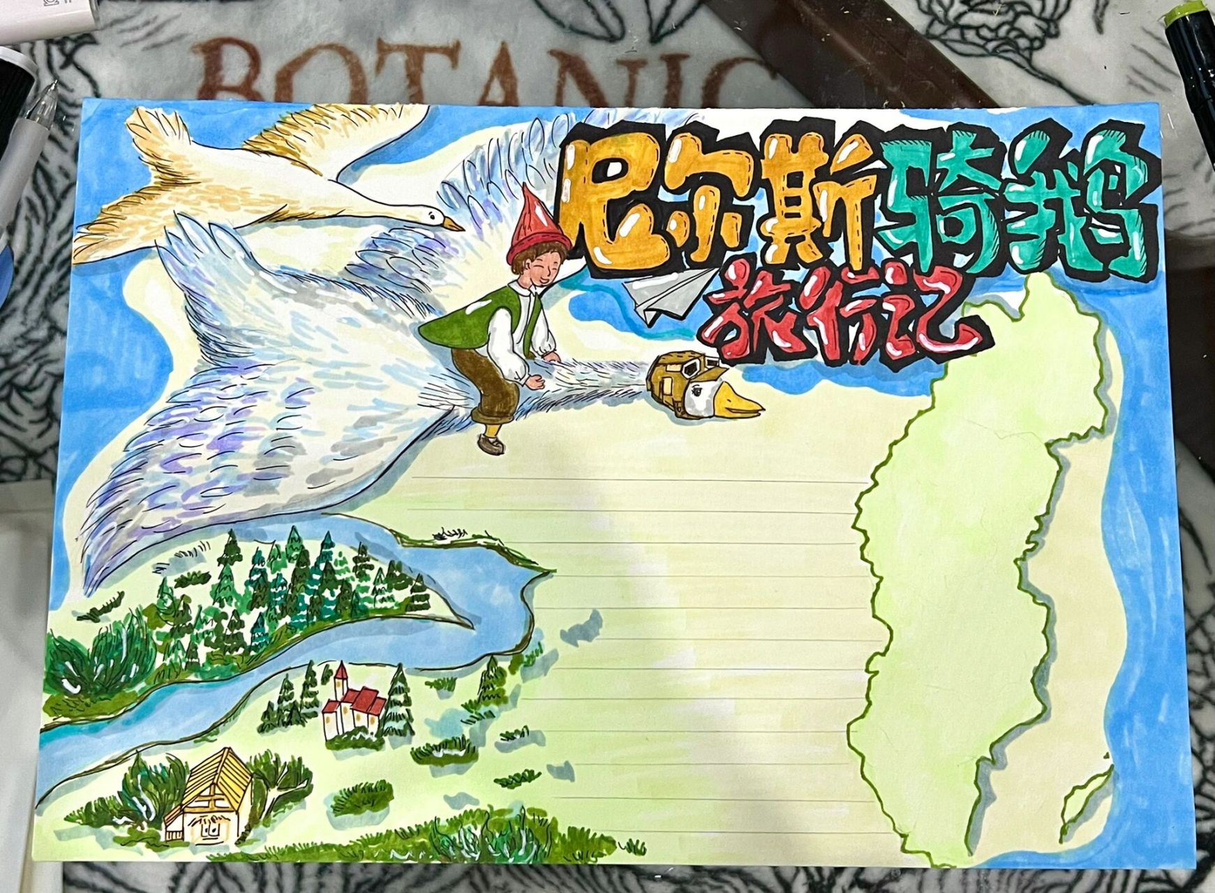 手抄报尼尔斯骑鹅游行记