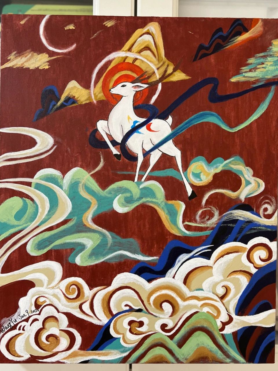 每日一画 敦煌九色鹿 总觉得缺少点什么,又不知道哪里需要调整～只好