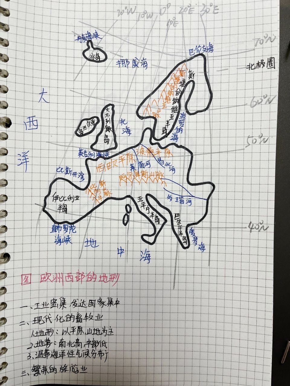 97手绘欧洲西部地图 - 地理教师板书73 其他章节看主页