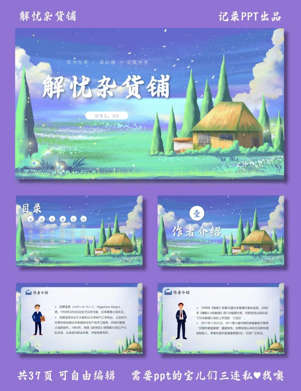 解忧杂货铺 分享 解忧杂货铺 ppt模板 目录包括 ①作者介绍 ②内容