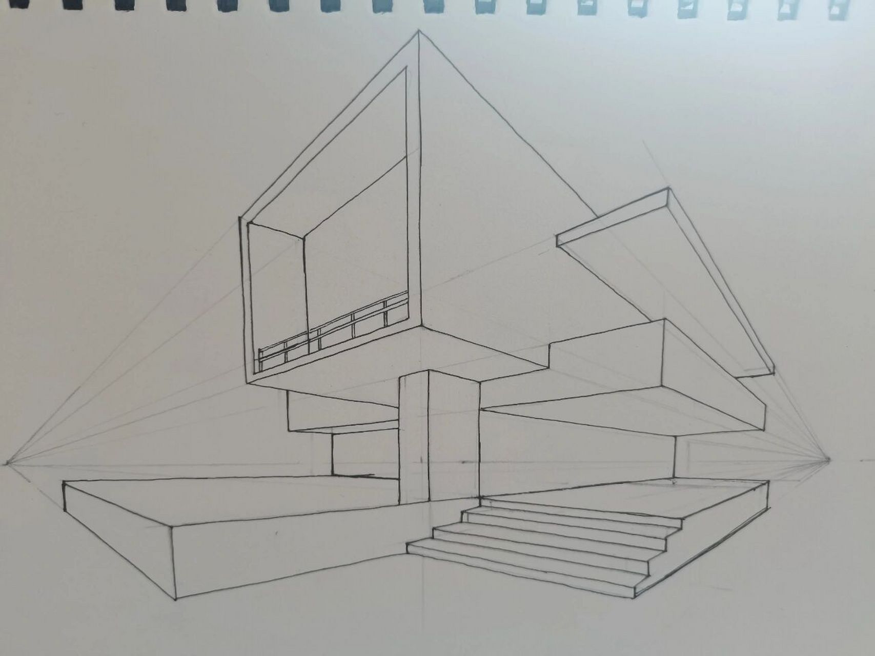 控笔练习/两点透视建筑体(附步骤图/day47 7715绘画练习第47天