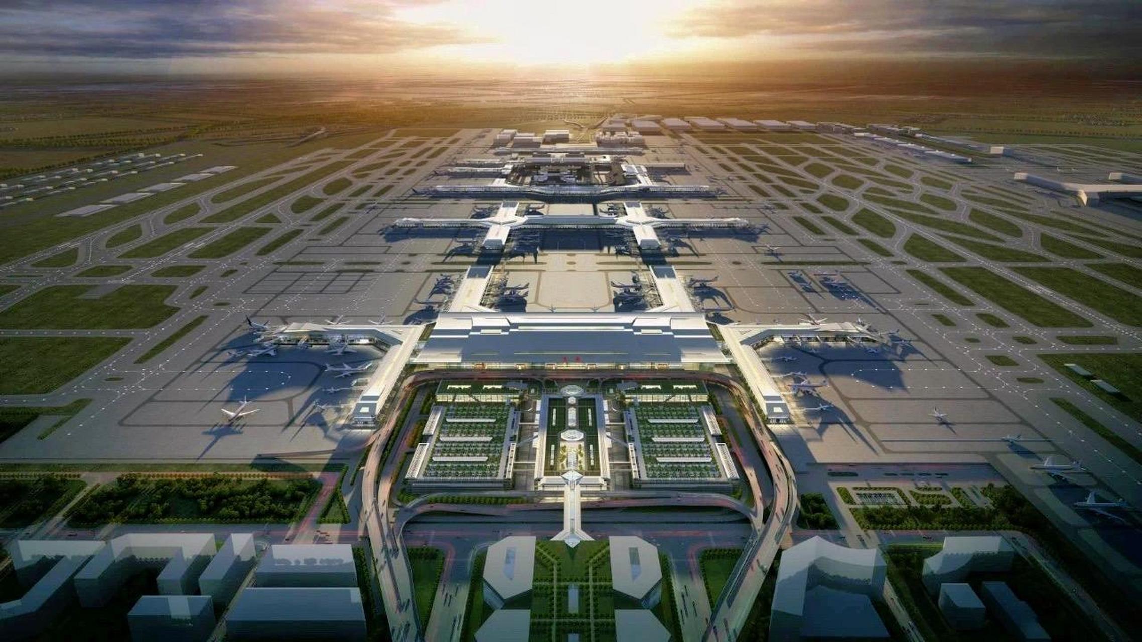 西安咸阳国际机场t5航站楼开灯前后.