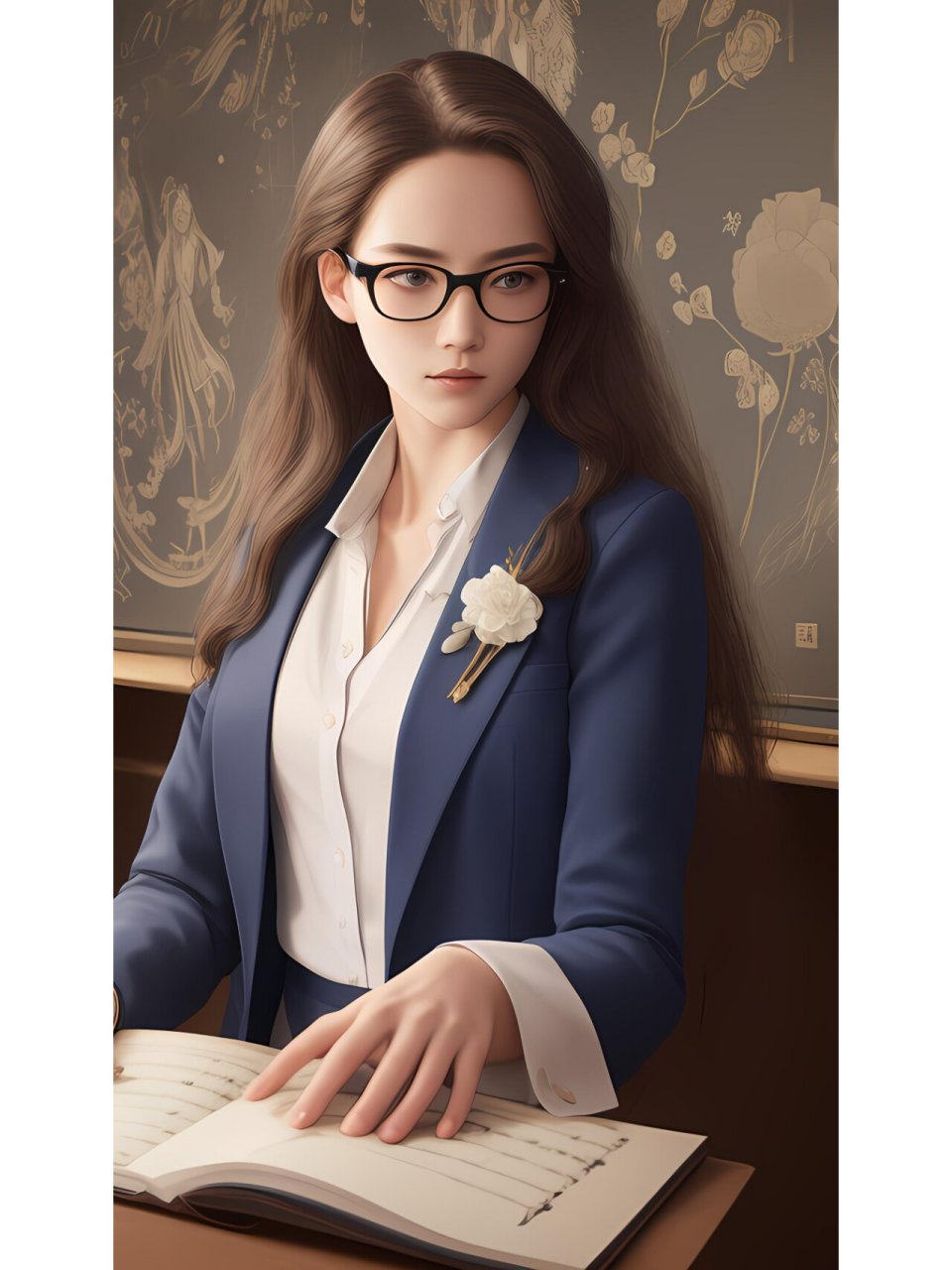 时尚女老师,动漫二次元绘画人物