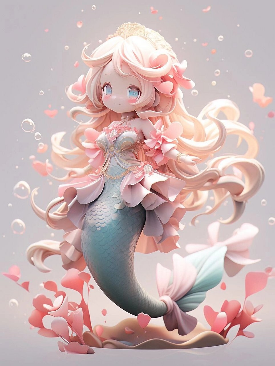 盲盒设计|小美人鱼q版0469♀1501 自由自在在水中游走, 探寻