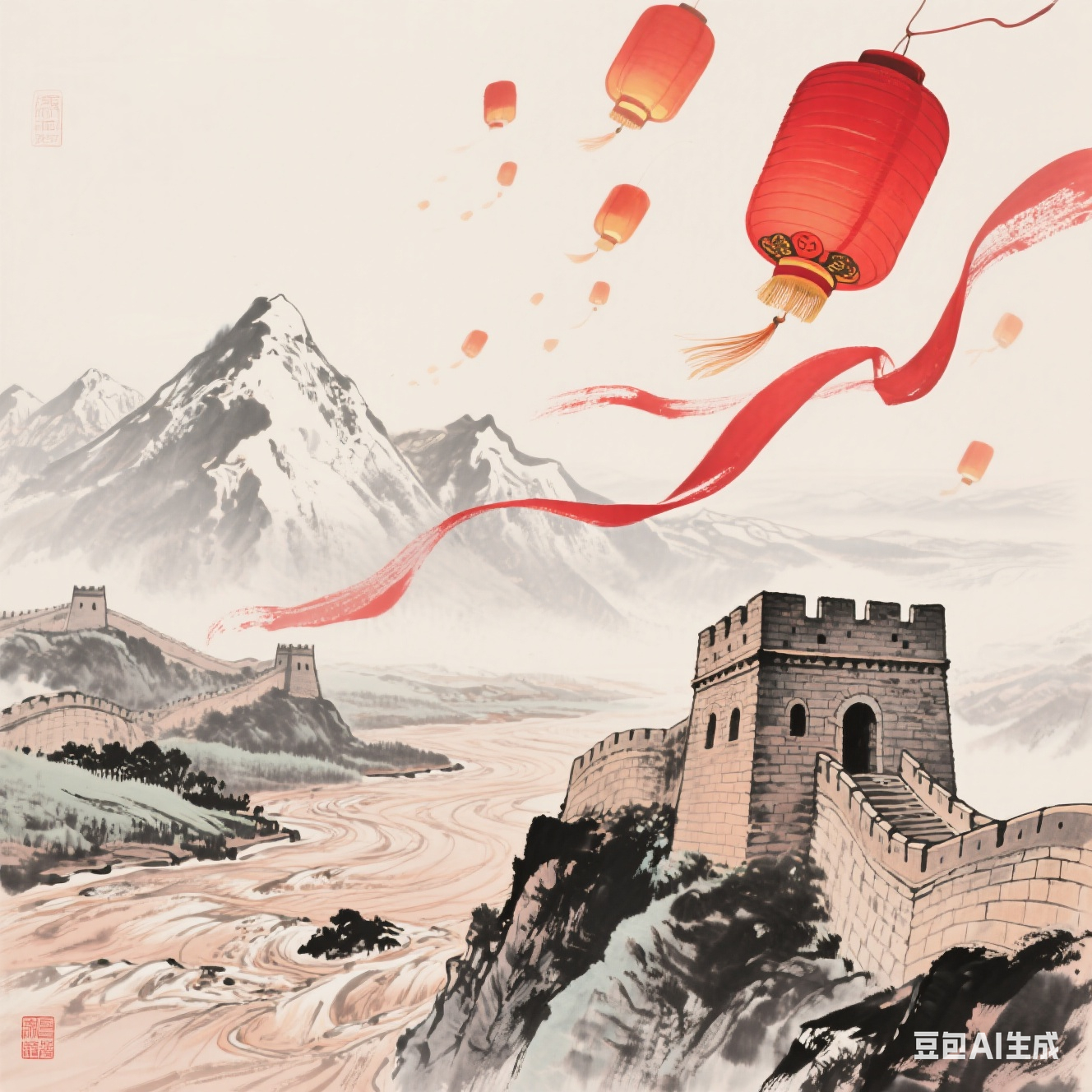 相对应的丙烯画长将丹心护炊烟插图十四五国画腊八粥修建长城传说图片