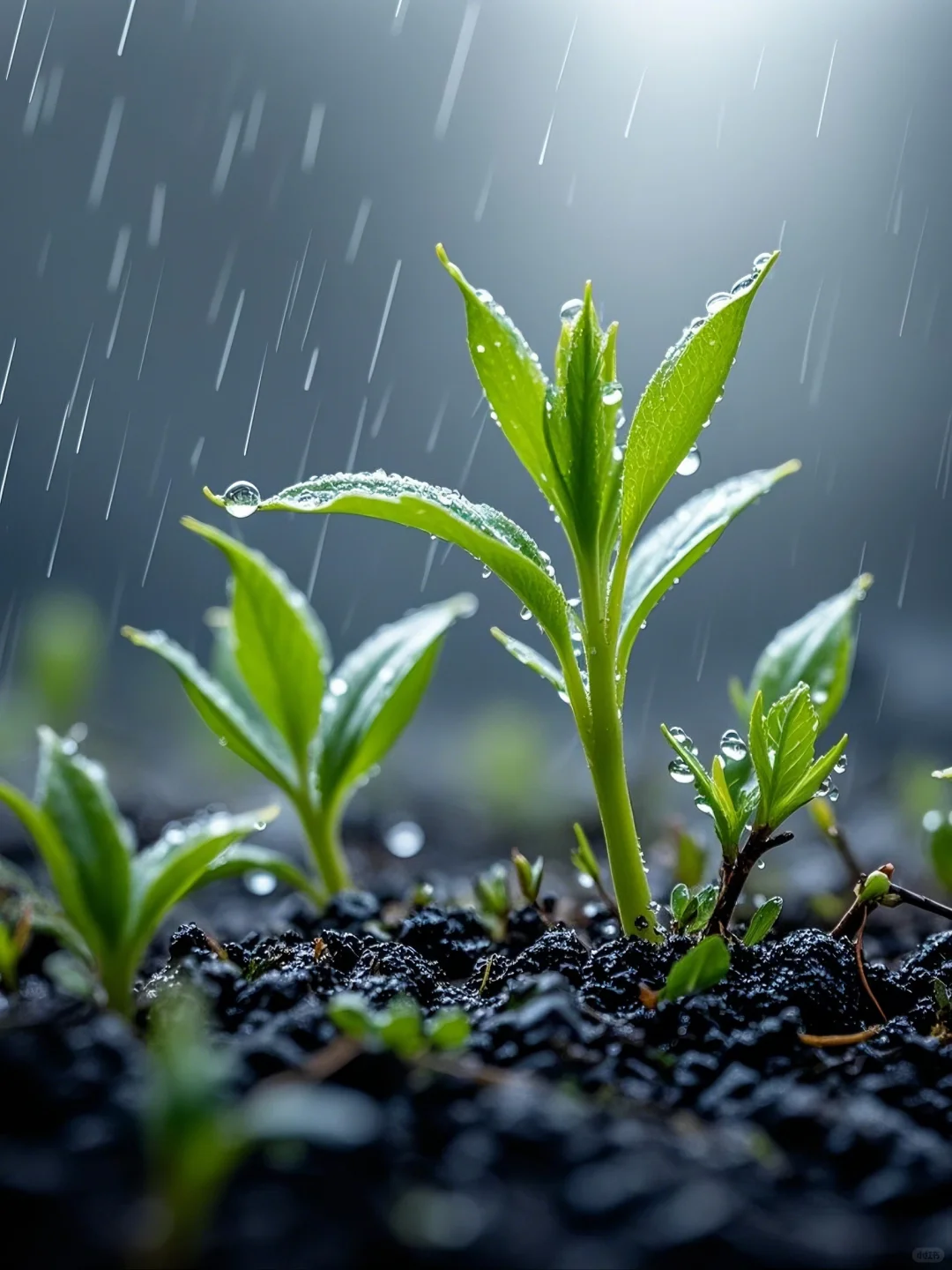 老爷子穿着他那件旧工装,戴着斗笠,在雨中忙碌着
