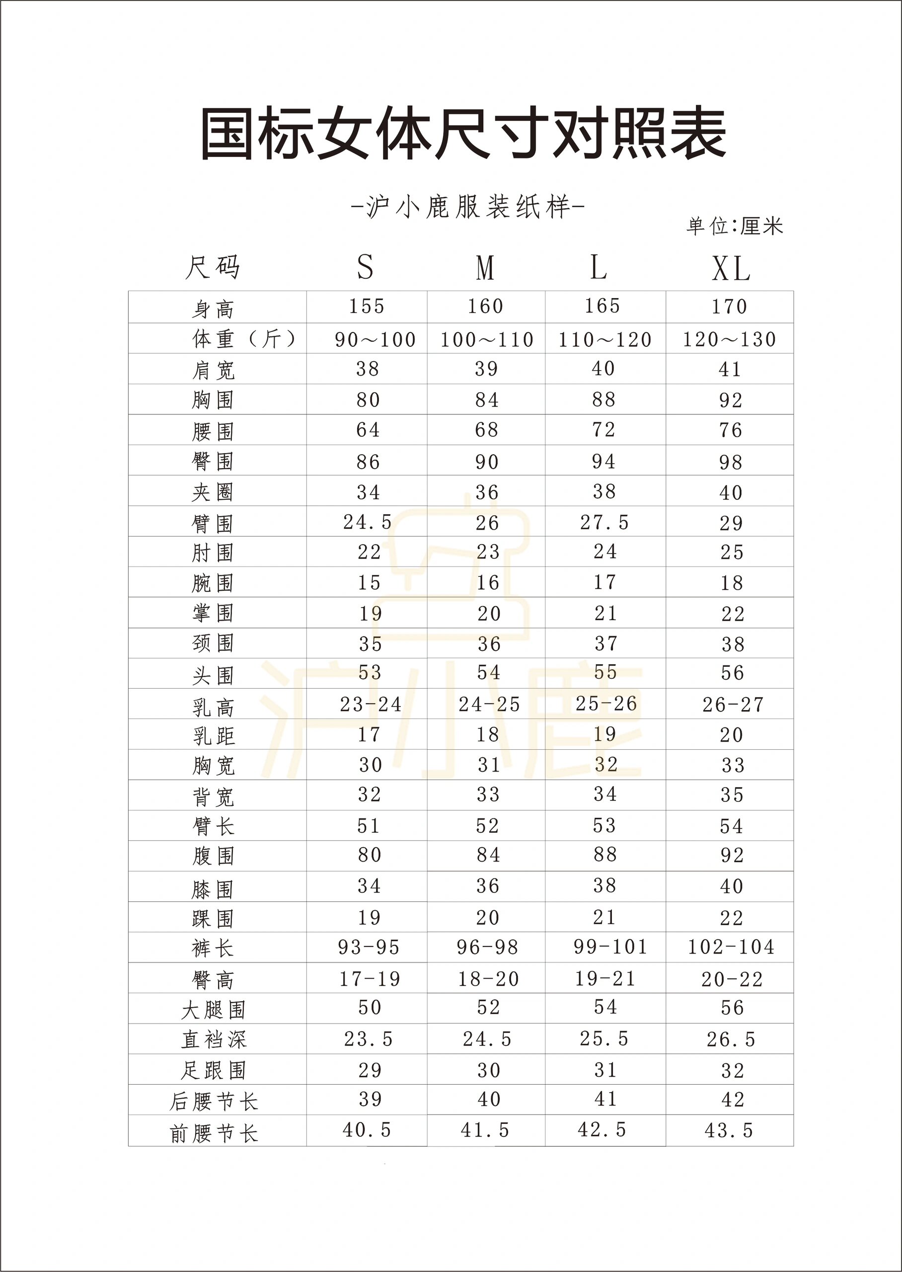 女装人体净尺寸表图片