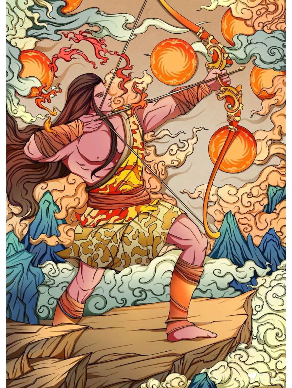 原创插画—后羿射日 突发奇想于是画了个后羿射日,一些汉画像将宗布神