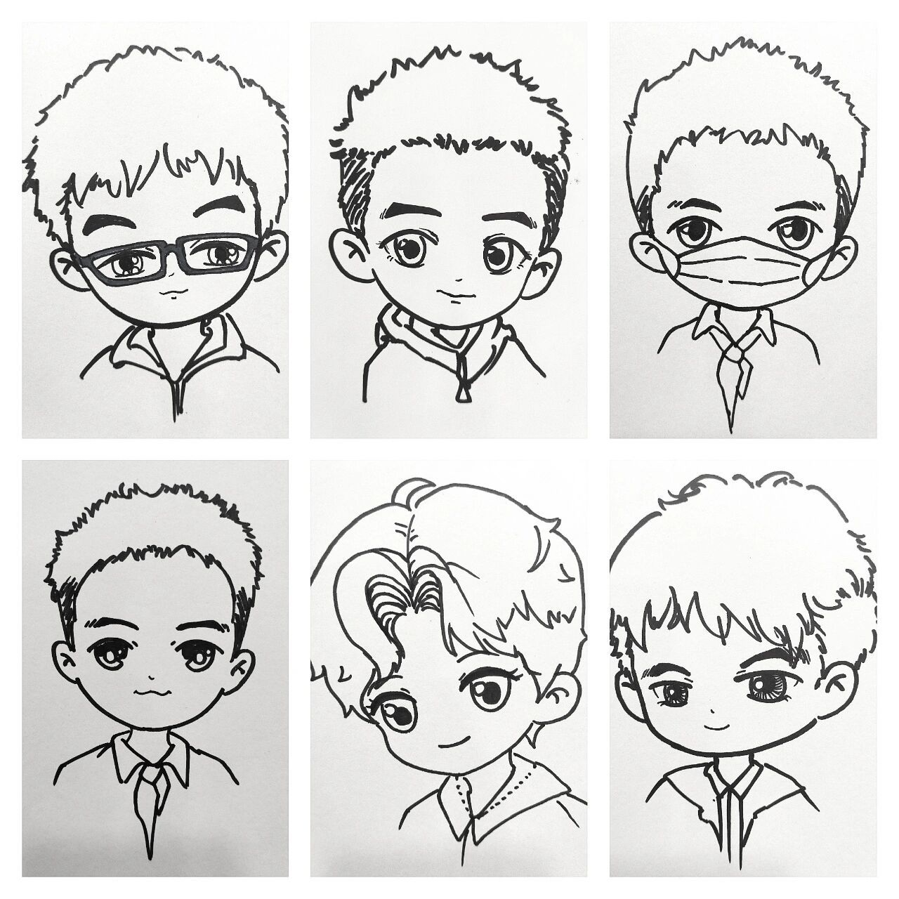 q版手绘男生头像‖发型参考 最近工作要求给学生们画头像. 记录一下.