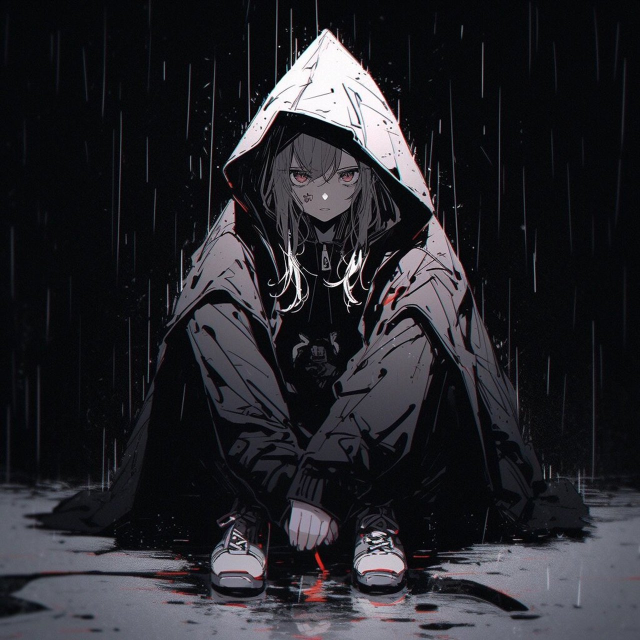 雨中蹲坐女生头像