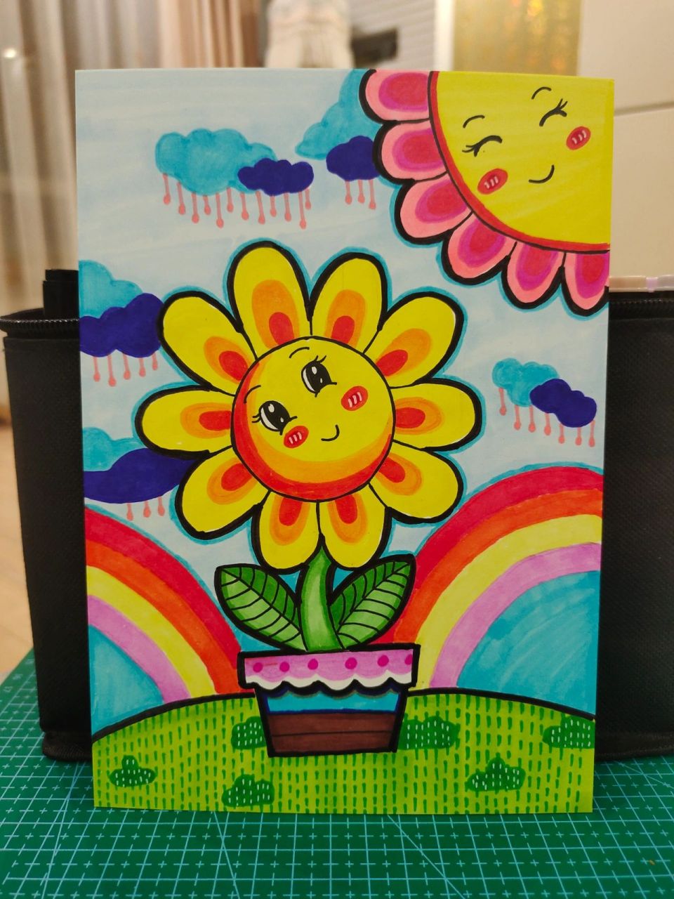 马克笔儿童简笔画《太阳花》(附线稿)