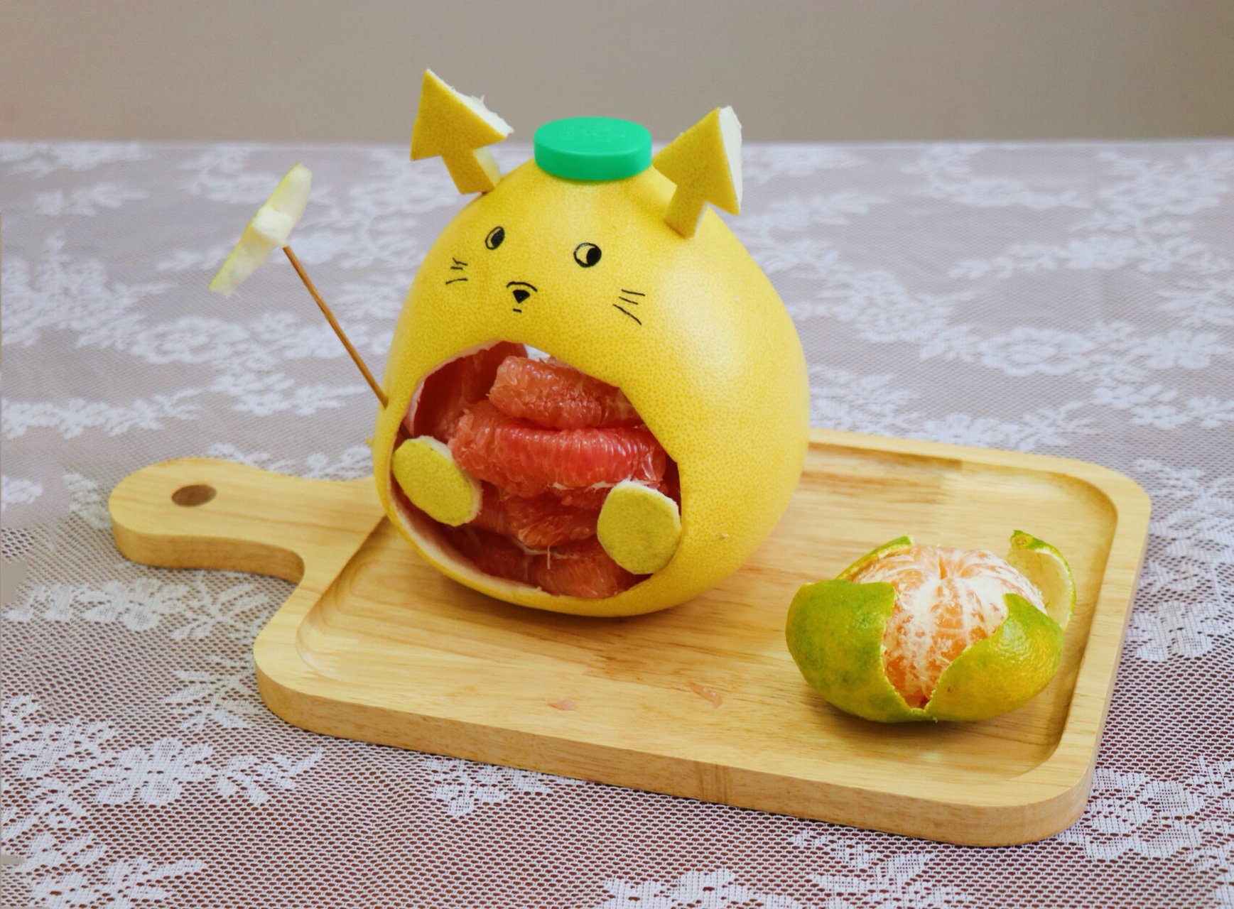 柚子手工|柚子造型|diy柚子龙猫 91吃柚子的季节到了,快来吃秋天的