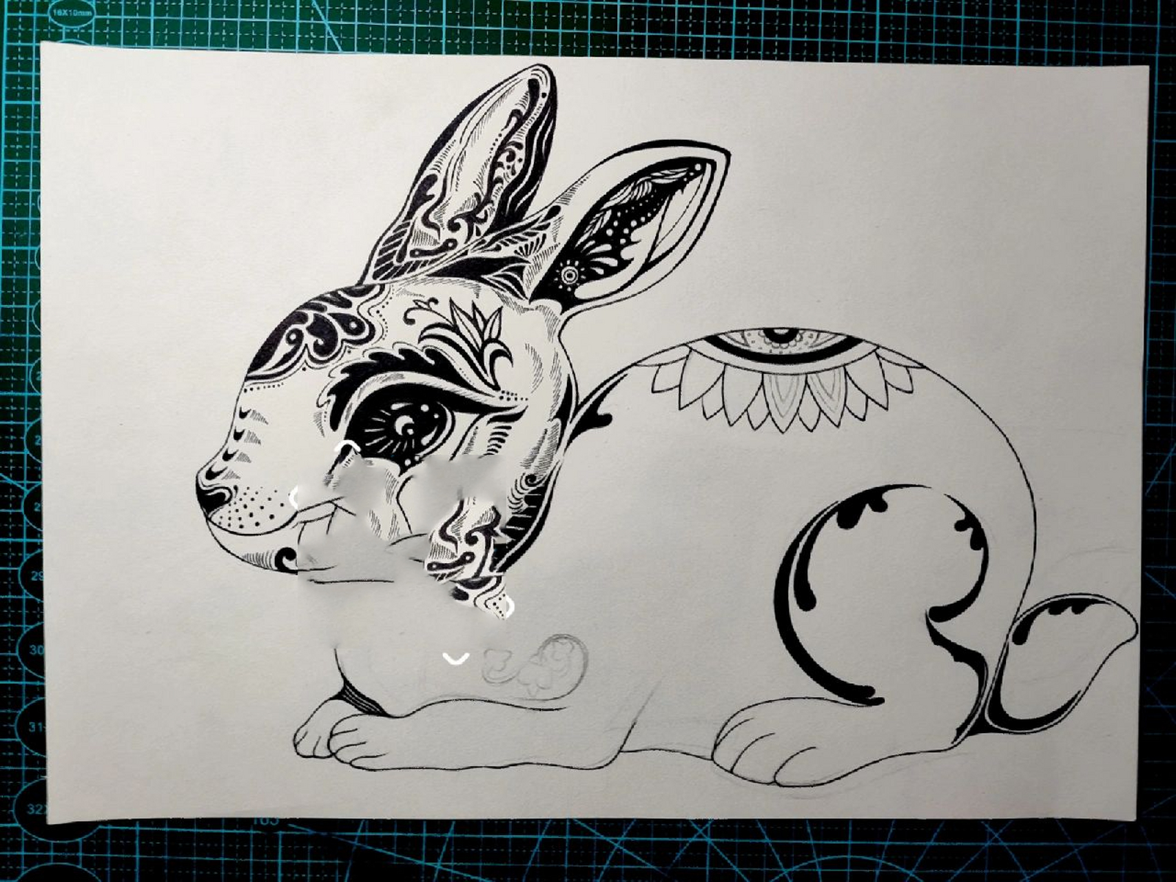 黑白线描《兔子》  黑白装饰画