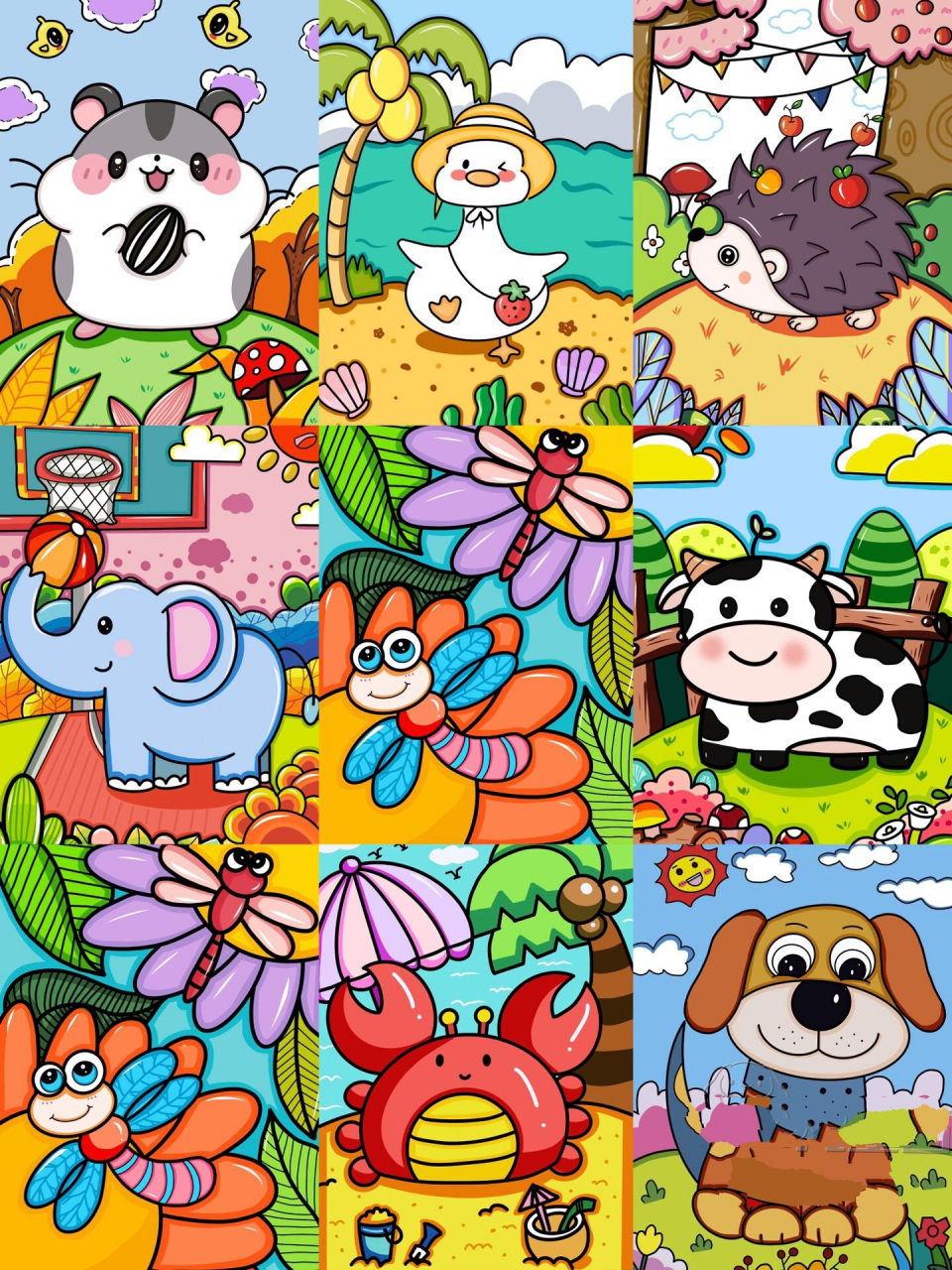 儿童画《动物合集》高清无水印 尺寸:a465工具:ipad/铅笔/工作室笔