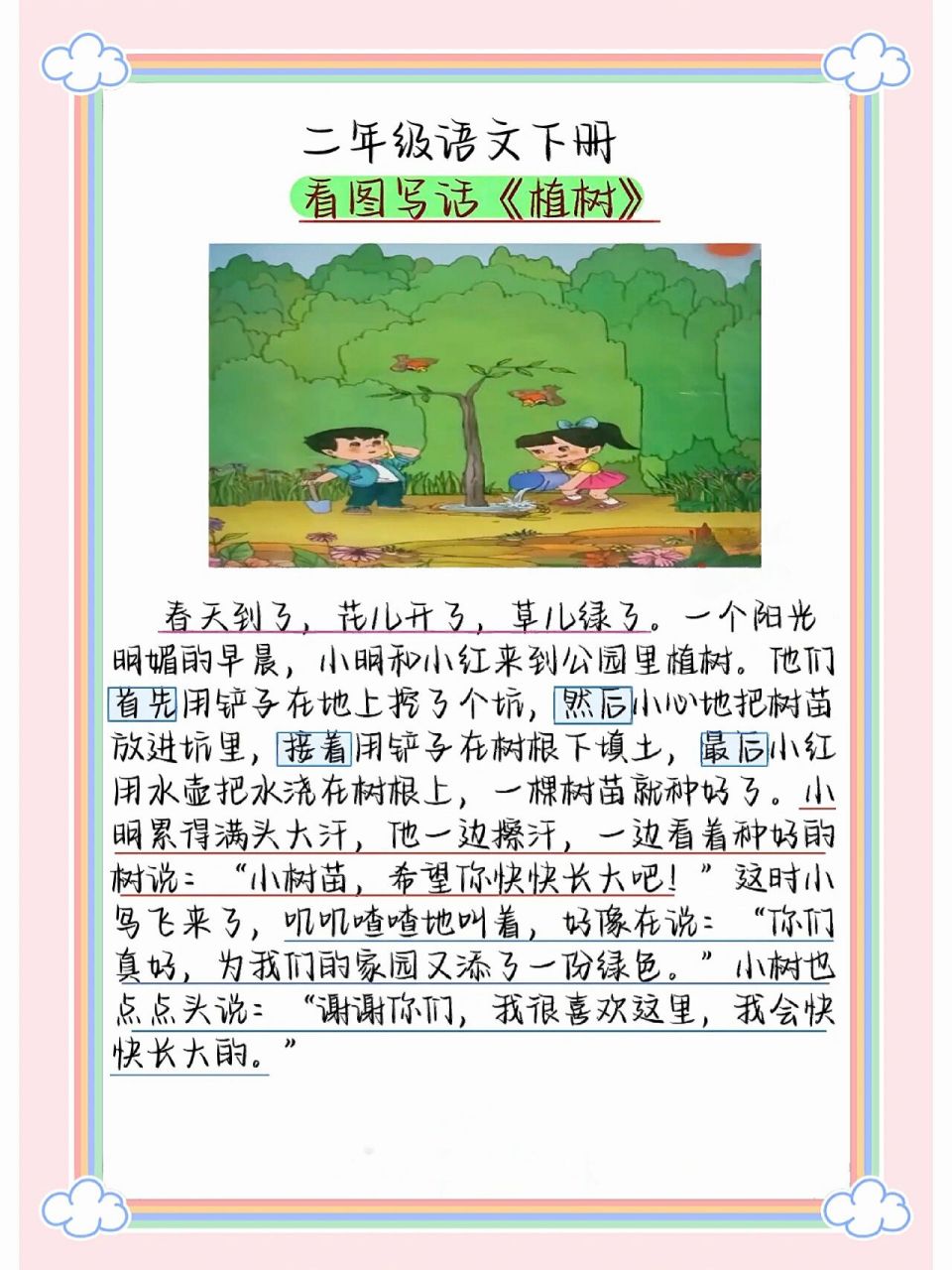 二年级语文下册《植树》看图写话