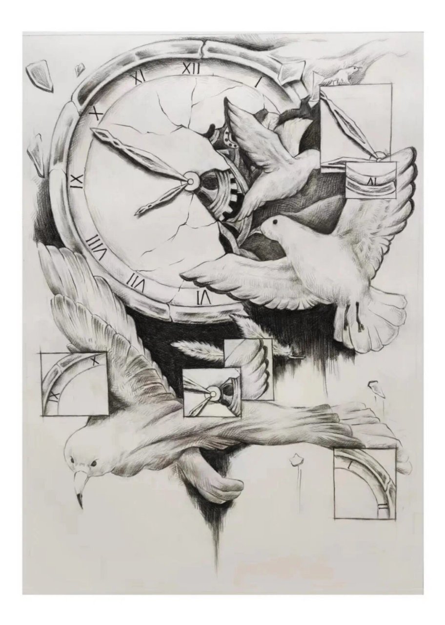 设计素描作品—《时间与空间对话》      四川旅游学院学生作品