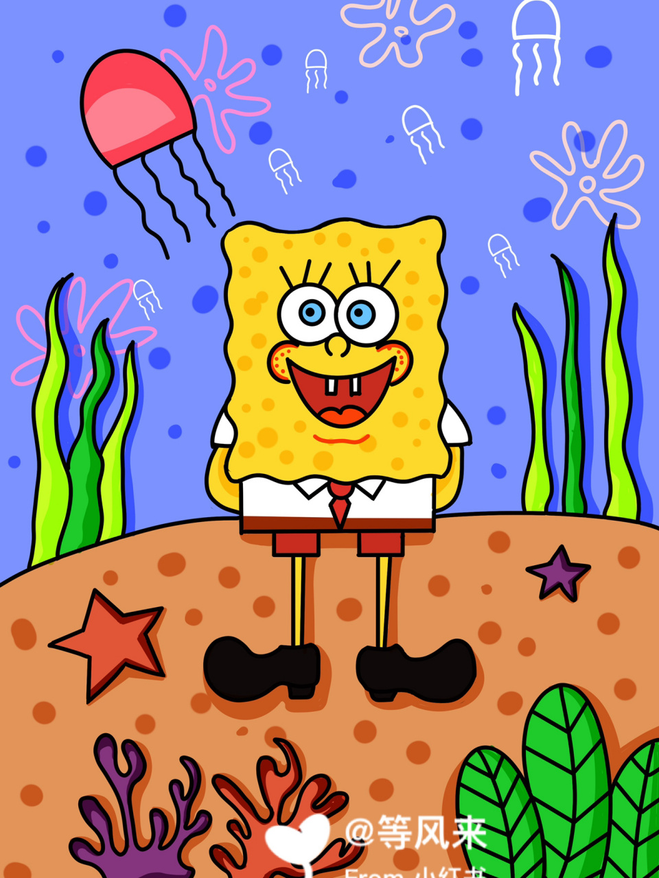 创意儿童画# #创意美术儿童画# #简笔画教程# #海绵宝宝和派大星