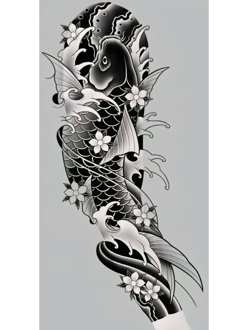 花臂纹身手稿分享 鲤鱼花臂!