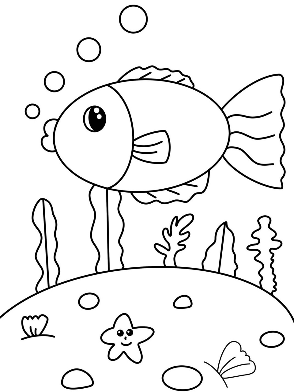 可爱的小鱼 简笔画 创意画 儿童画 带线稿 