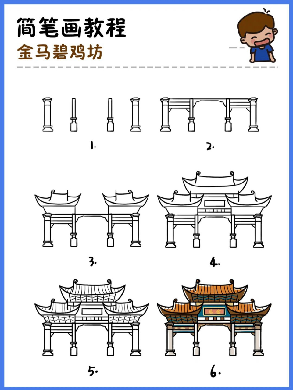 如何画金马碧鸡坊|地标建筑简笔画教程35 金马碧鸡坊位于昆明市中心三