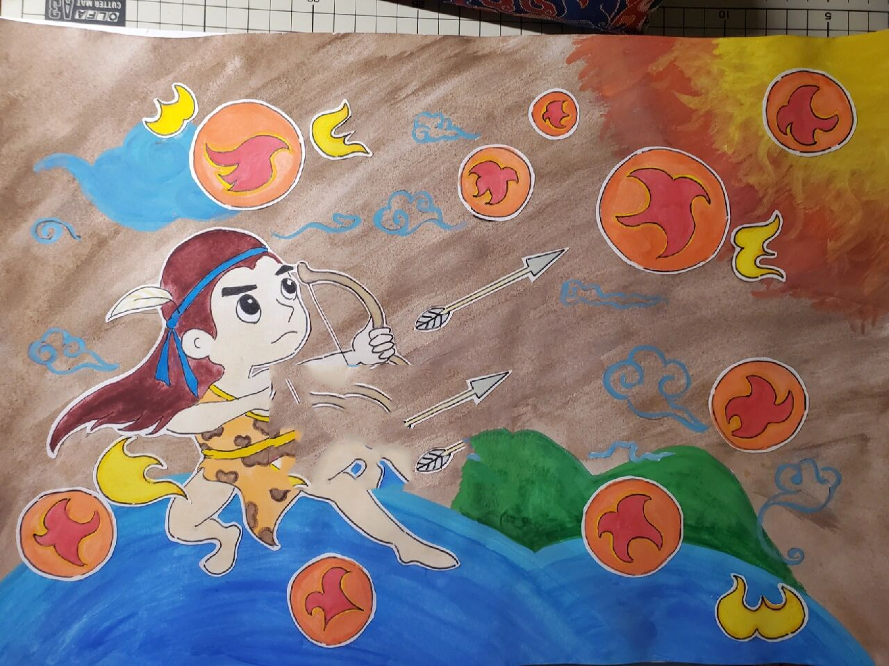 小学生暑假手抄报|中国神话《后羿射日